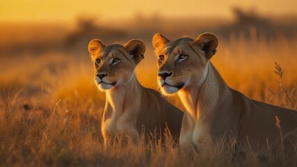 Wild lioness in savanna
