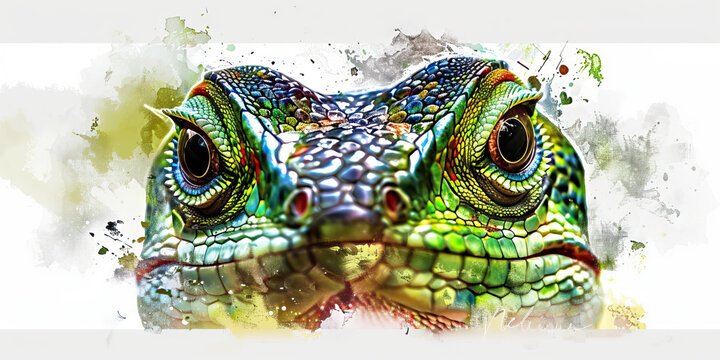 Mystery: The Unblinking Eyes and Enigmatic Presence - Visualize a lizard with unblinking eyes and an enigmatic presence, illustrating the concept of mystery.