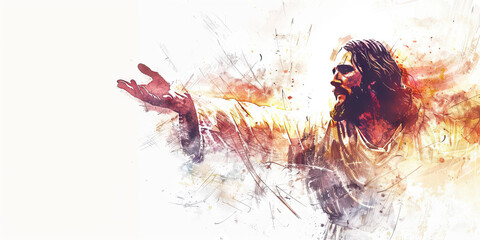 Savior: The Outstretched Arms and Compassionate Eyes - Visualize Jesus with outstretched arms and compassionate eyes, illustrating his role as a savior. 