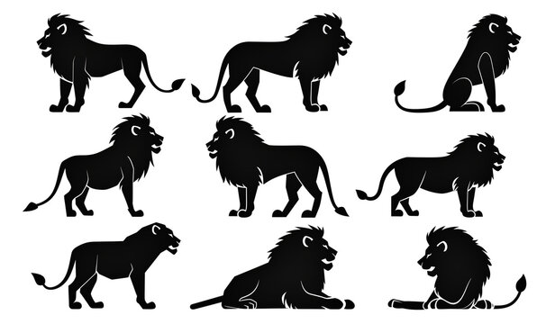 lion silhouettes collection on white 