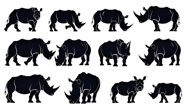 rhino silhouettes collection on white