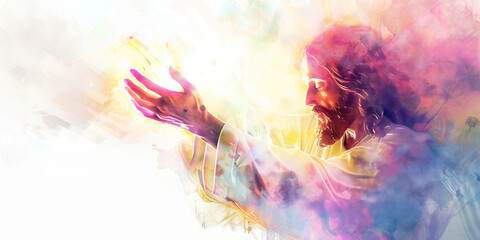 Healer: The Gentle Touch and Radiant Light - Imagine Jesus with a gentle touch and radiant light emanating from him, illustrating his role as a healer. 