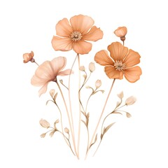 Beautiful vector card with watercolor poppies on white background