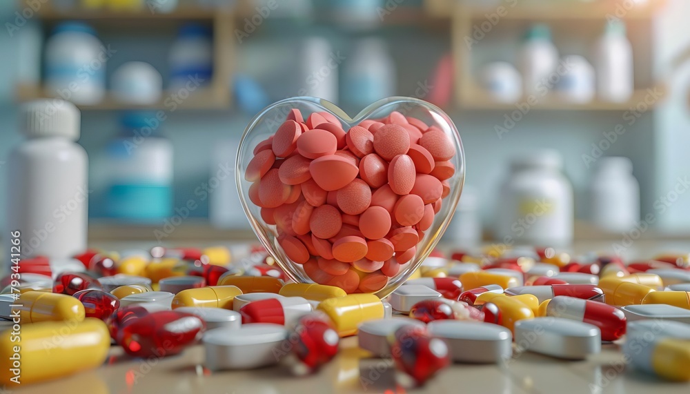 Wall mural statins and medication, illustrate the concept of statin drugs lowering cholesterol