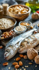 Cholesterol Lowering Foods,  Highlight foods like oats, nuts, and fish that help lower cholesterol