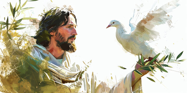 Prince of Peace: The Dove and Olive Branch - Picture Jesus with a dove and an olive branch, illustrating his role as the prince of peace. 