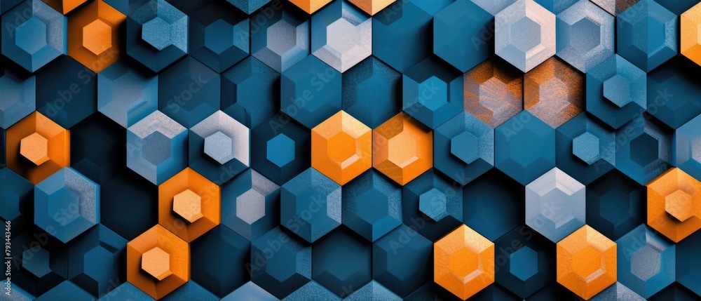 Poster abstract geometric background with orange and blue triangles. generative ai.