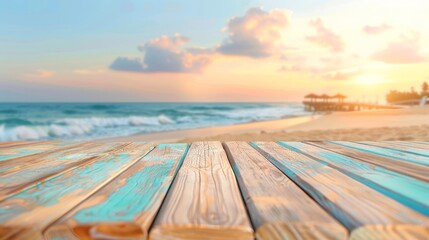 table wooden on sea beach