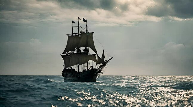 The Epic Saga of a Pirate Ship Amidst the Dramatic Stormy Sky