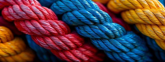 closeup ropes rope enterprise engine tonal merged interconnected blue red two tone dichotomy ultrahigh pair ribbed conflict connected color