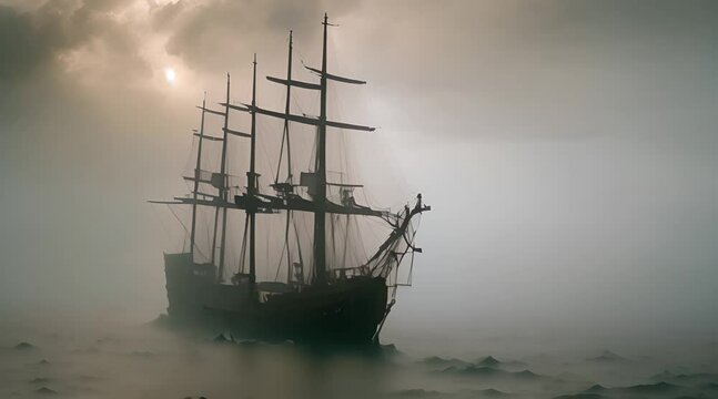 A Pirate Ship's Journey Through the Dramatic Stormy Sky