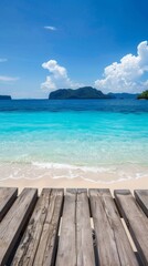 Fototapeta premium table wooden on sea beach