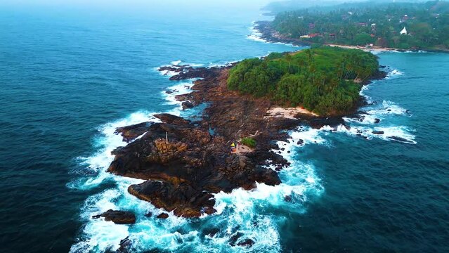 High quality aerial view video clip of an Island in Sri Lanka ocean which is famous for beach camping and paradise for travellers