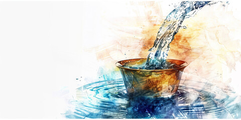 Living Water: The Flowing Stream and Cup - Visualize Jesus with a flowing stream and a cup, illustrating his role as the source of living water. 