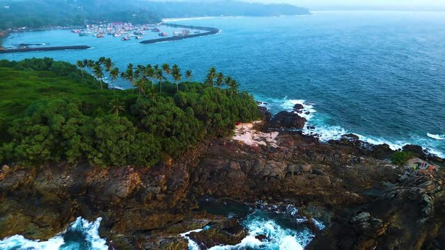 High quality aerial view video clip of an Island in Sri Lanka ocean | Travel | Drone video | Island | Beach | Ocean | Beach camping