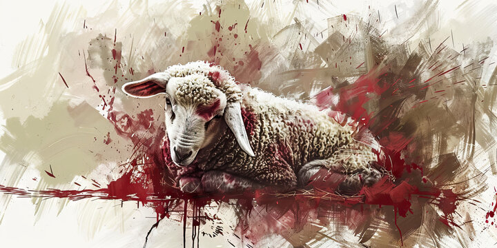 Lamb Slain: The Sacrificed Lamb and Blood on the Doorpost - Visualize Jesus as the lamb slain, with blood on the doorpost, illustrating his sacrifice for humanity.