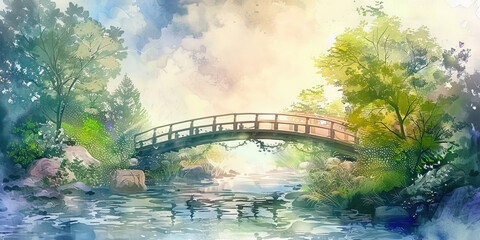 Fototapeta premium Faith: The Bridge and Crossing River - Visualize a bridge crossing a river, illustrating the concept of faith as a pathway to understanding