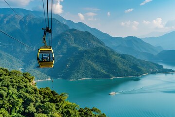 The cable car glides smoothly over breath taking scenery