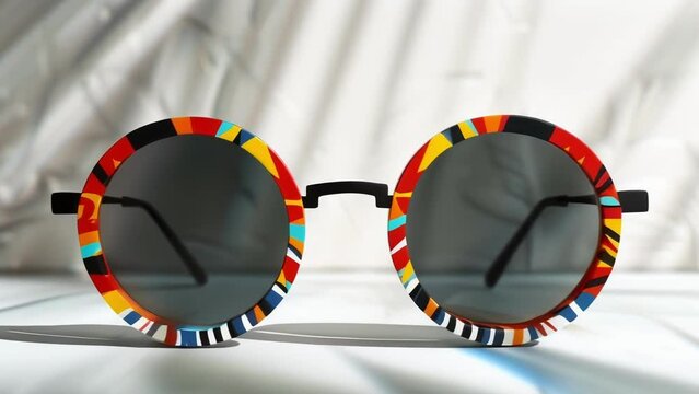round sunglasses with a tribal print design .