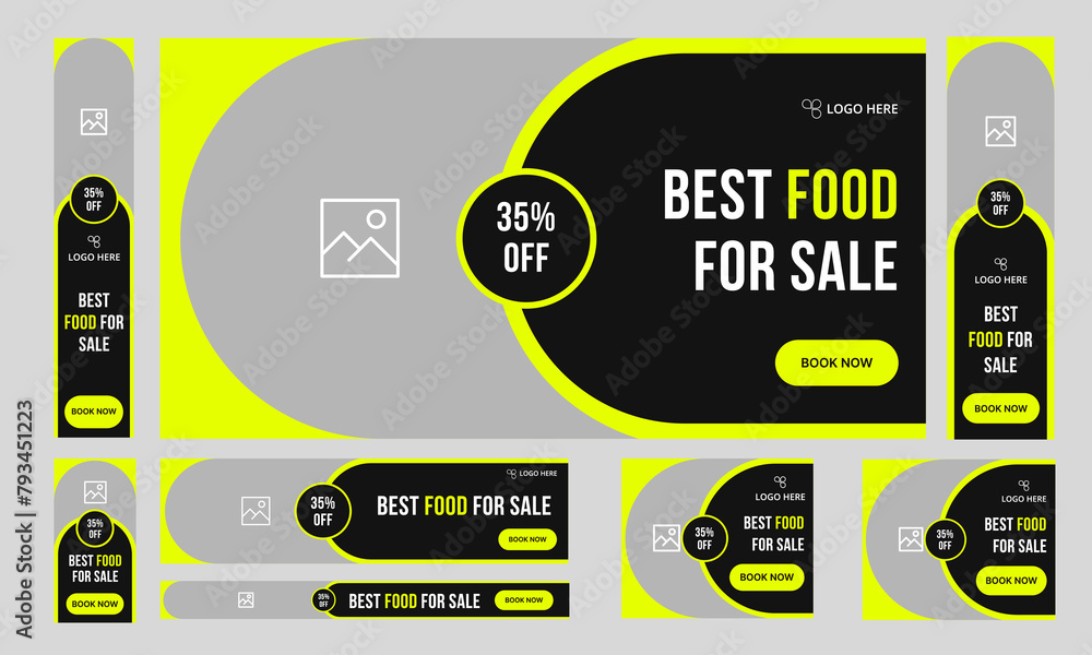 Wall mural food delivery offer set banner design for social media post, modern and clean web bundle banner desi
