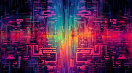 Digital technology colorful psychedelic pixel glitch art aesthetic poster web page PPT background - obrazy, fototapety, plakaty