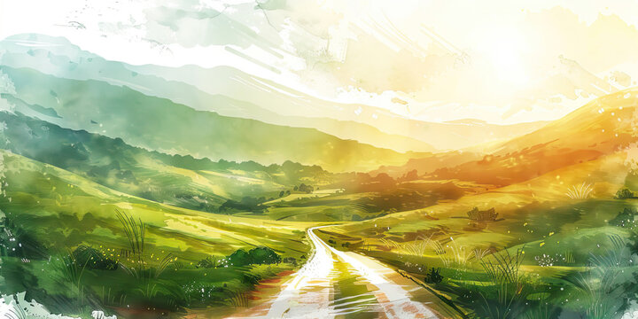 Pilgrimage: The Long Road and Holy Site - Picture a long road leading to a holy site, illustrating the concept of pilgrimage in religion