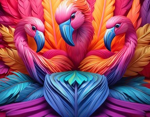 Fototapeta premium a bunch of flamingos made of colorful rainbow feathers