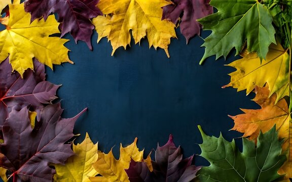 autumn leaves filled in background, color theme, dark blue, dark yellow, dark violet, green, photo, stock photos, life stock, illustrations	