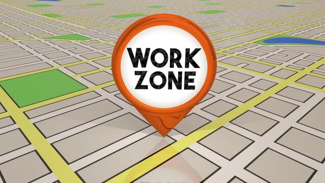 Work Zone Map Pin City Area Road Work Traffic Detour Warning 3d Animation