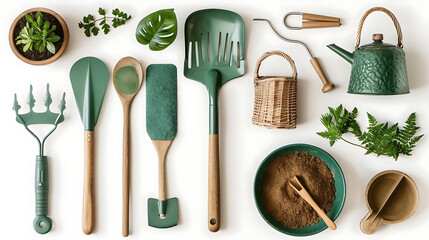 green thumbprints of various plants and objects on a transparent background, including a brown bask
