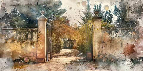 Isolation: The Walled Garden and Closed Gates - Visualize a walled garden with closed gates, illustrating the isolation and exclusivity often found in cults