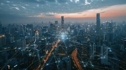 Fototapeta premium 5G Urban Symphony: Smart City Evolution in Digital Harmony