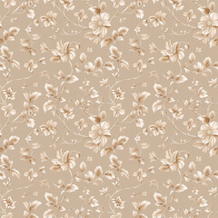 Fototapeta premium Floral brown color, form natural, seamless fabric pattern.