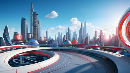 Digital technology futuristic city scene poster web page PPT background