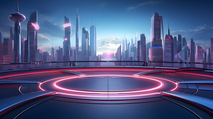 Digital technology futuristic city scene poster web page PPT background