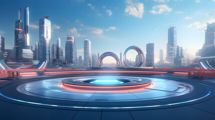 Digital technology futuristic city scene poster web page PPT background