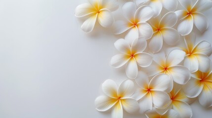 White and yellow Plumeria grouped together on a white background