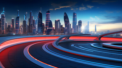 Digital technology futuristic city scene poster web page PPT background