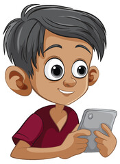 Cartoon boy holding a digital tablet smiling - 793458256