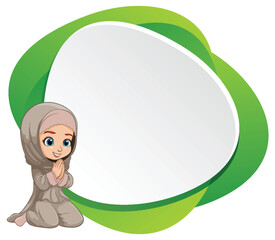 Cartoon girl in hijab inside abstract speech bubble - 793458419