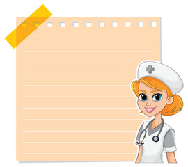 Cartoon nurse smiling beside a blank chart - 793458428