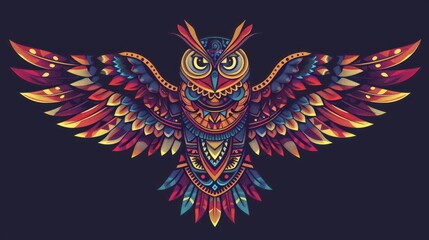 Stylized owl in ethnic vector full color AI generated