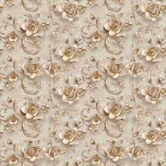 Floral brown color, form natural, seamless fabric pattern.
