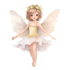Watercolor cute fairy girl. Hand drawn illustration isolated on white background.
