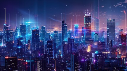 Fototapeta premium Networked Cityscapes: The Fusion of Technology and Urban Living