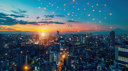 Fototapeta premium Networked Cityscapes: The Fusion of Technology and Urban Living