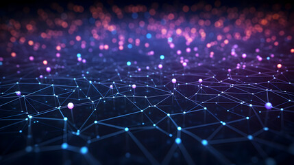 Obraz premium Digital technology dots and lines grid as detailed glowing neon landscape PPT background