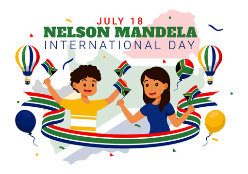 Happy Nelson Mandela International Day Vector Illustration on 18 July with South Africa Flag and Ribbon in Flat Cartoon Background Design