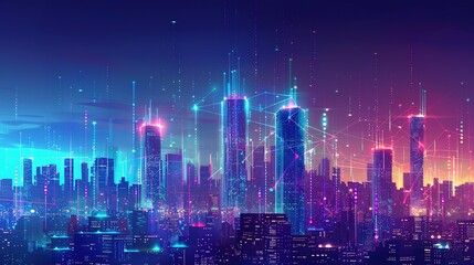 Obraz premium Digital Horizons: Mapping the Modern Cityscape of Connectivity