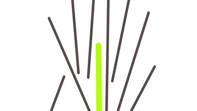 Vertical black sticks sticking out move on the screen. A larger stick penetrates between them from below, changing colors and sizes.